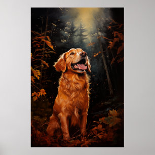 Affiche Golden Retriever la nuit