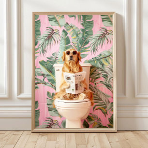 Affiche Golden Retriever lisant sur la salle de bain Toile