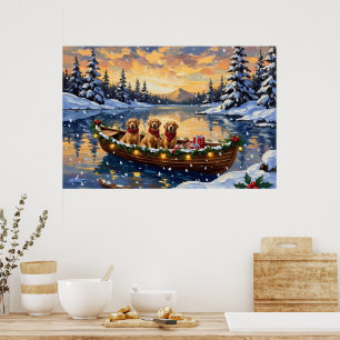 Affiche Golden Retriever Noël Bateau Fêtes