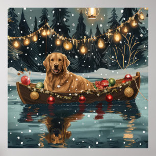 Affiche Golden Retriever Noël Festive Voyage