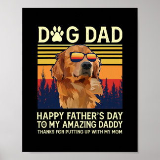Affiche Golden Retriever Papa Bonne Fête des pères À Mon