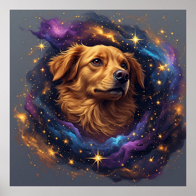 Affiche Golden Retriever par Whimsical Cosmos (Devant)