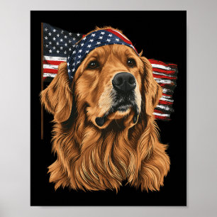 Affiche Golden Retriever Patriotique 4 Juillet États-Unis