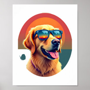 Affiche Golden Retriever pour enfants garçons filles lunet