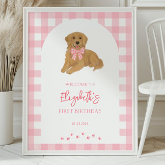 Affiche Golden Retriever Puppy Birthday Party Welcome