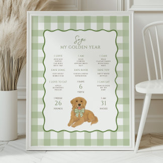 Affiche Golden Retriever Puppy Dog 1st Birthday Milestone 