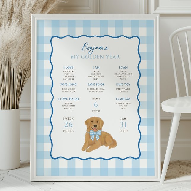 Affiche Golden Retriever Puppy Dog 1st Birthday Milestone  (Créateur téléchargé)