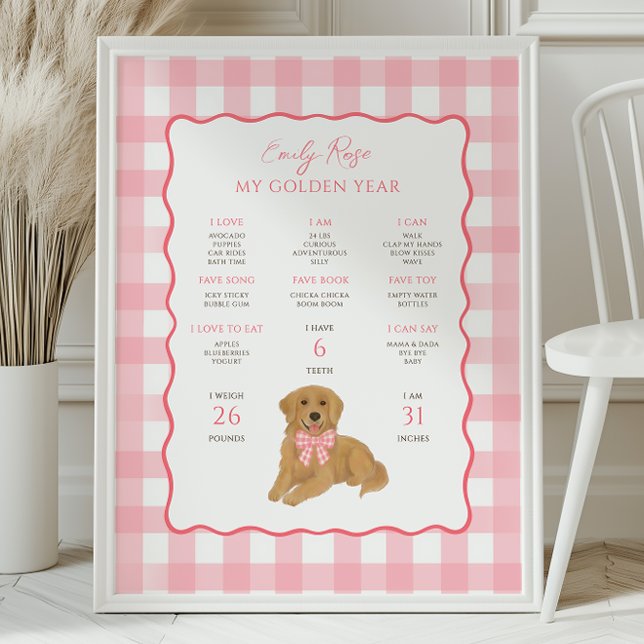 Affiche Golden Retriever Puppy Dog 1st Birthday Milestone  (Créateur téléchargé)