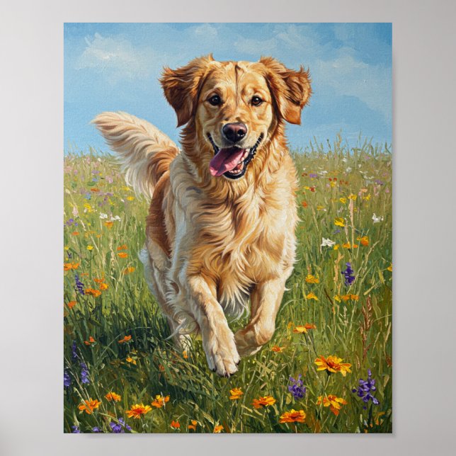 Affiche Golden Retriever Run | Impressionist Art (Devant)