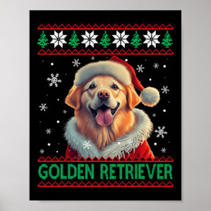 Affiche Golden Retriever Santa Hat Vilain Noël