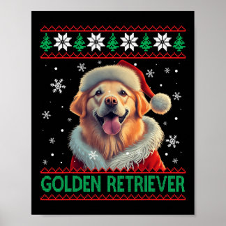 Affiche Golden Retriever Santa Hat Vilain Noël