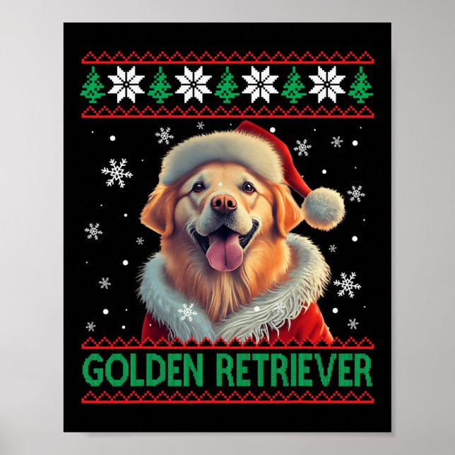 Affiche Golden Retriever Santa Hat Vilain Noël (Devant)