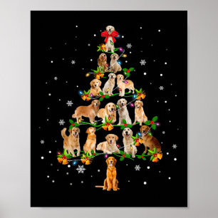 Affiche Golden Retriever sapin de Noël Père Noël drôle Chi