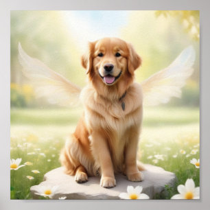 Affiche Golden Retriever souriant avec ailes