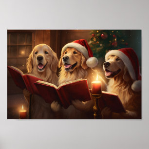 Affiche Golden Retrivers Noël Caroling Holiday