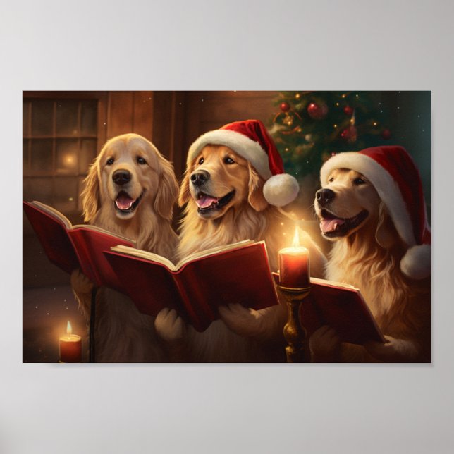Affiche Golden Retrivers Noël Caroling Holiday (Devant)