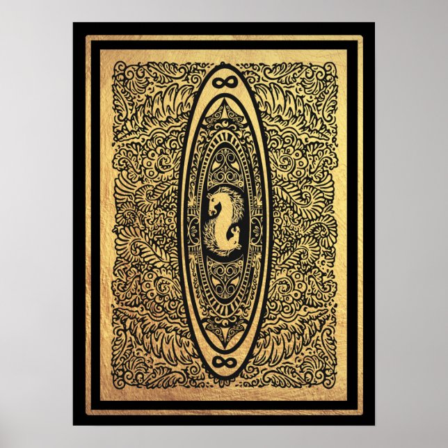 Affiche Golden Seahorse Mandala - Ornate Infinity Design (Devant)