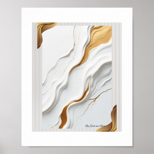 Affiche Golden Serenity – Abstract Gold and White Wall Art (Devant)