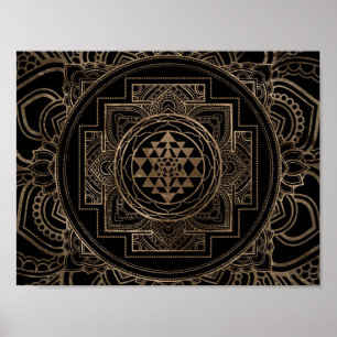 Affiche Golden Sri Yantra / Sri Chakra en lotus