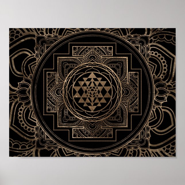 Affiche Golden Sri Yantra / Sri Chakra en lotus (Devant)