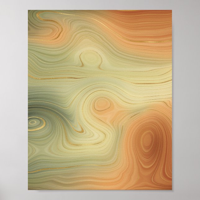 Affiche Golden Strata | Pêche Brûlée Orange Vert Agate (Devant)
