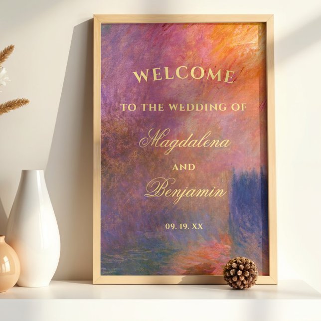 Affiche Golden Sunset Sky Monet Painting Wedding Welcome (Créateur téléchargé)