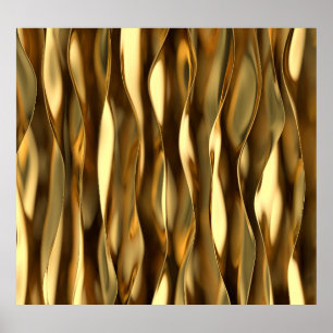 Affiche Golden Wave 3D Render.