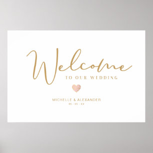 Affiche Golden Whimsical Bienvenue invités Mariage Coeur r
