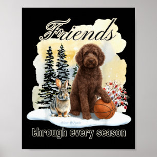 Affiche Goldendoodle au Chocolat et Ami Dans la Neige d'Hi