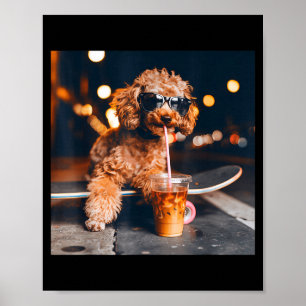 Affiche Goldendoodle buvant un café glacé mème animal drôl