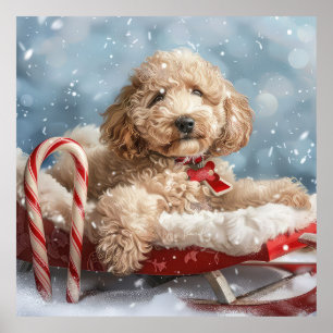 Affiche Goldendoodle Chien Festif de Noël
