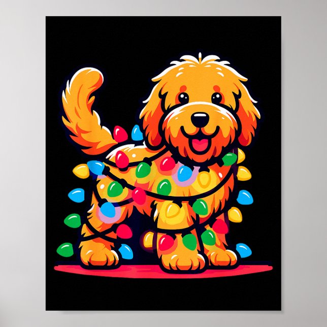 Affiche Goldendoodle Christmas Tree Xmas Lights Golden Doo (Devant)