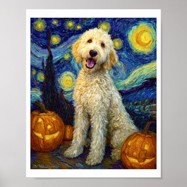 Affiche Goldendoodle Cute Dog Halloween Jack O Lantern Pum (Devant)