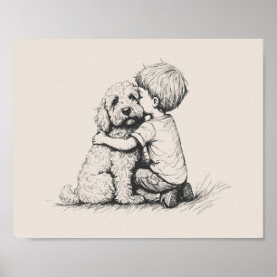 Affiche goldendoodle et garçon