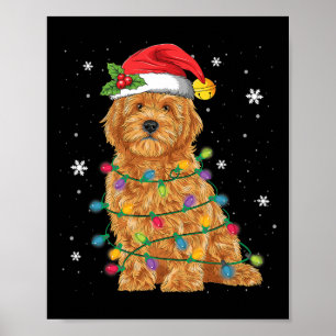 Affiche Goldendoodle Noël Chapeau de Père Noël Lumières Fé