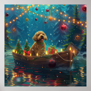 Affiche Goldendoodle Noël Festive Voyage