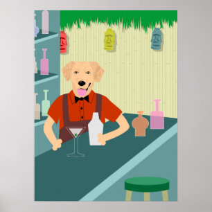 Affiche goldenretrieverbartenderposter