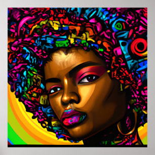 Affiche Goldy Queen Rainbow Cute Cheveux Black Melanin Afr