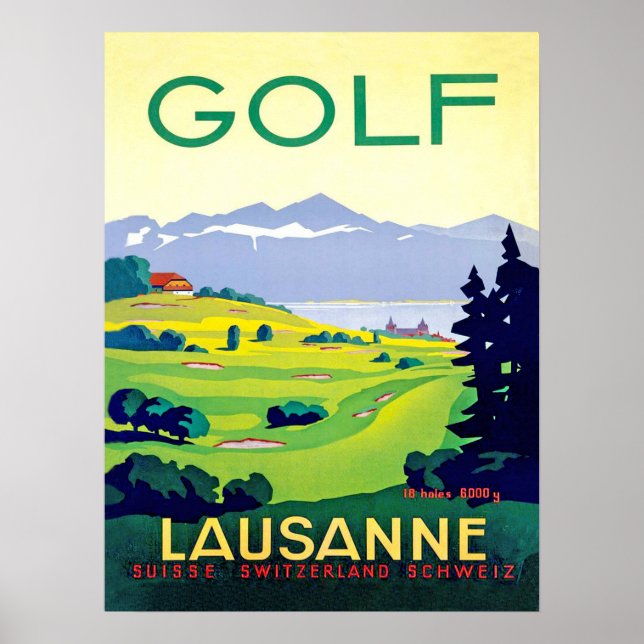 Affiche Golf à Lausanne, Suisse, Vintage voyage (Devant)