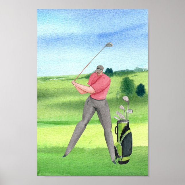 Affiche Golf aquarelle golf sur vert (Devant)