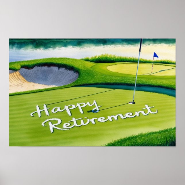 Affiche Golf Bonne retraite avec balle de golf sur vert (Devant)