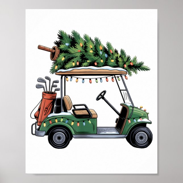 Affiche Golf Cart Christmas Tree Lights Golfing Golfer Fun (Devant)