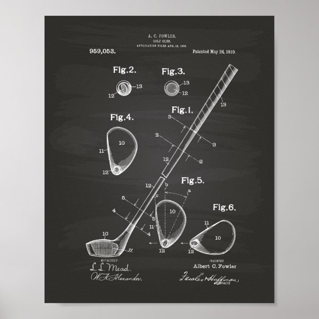 Affiche Golf Club 1910 Patent Art - Chalkboard (Devant)