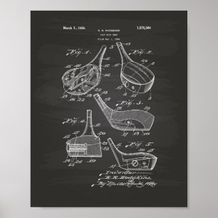 Affiche Golf Club Head 1926 Patent Art - Chalkboard