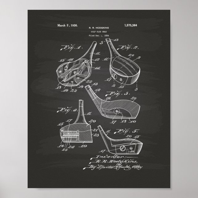 Affiche Golf Club Head 1926 Patent Art - Chalkboard (Devant)