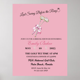 Affiche Golf Coquette Rose "Dernier Swing Avant La Bague"