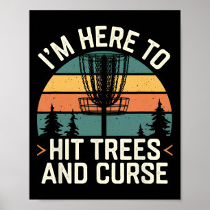 Affiche Golf de disque drôle frappe les arbres et jure rét
