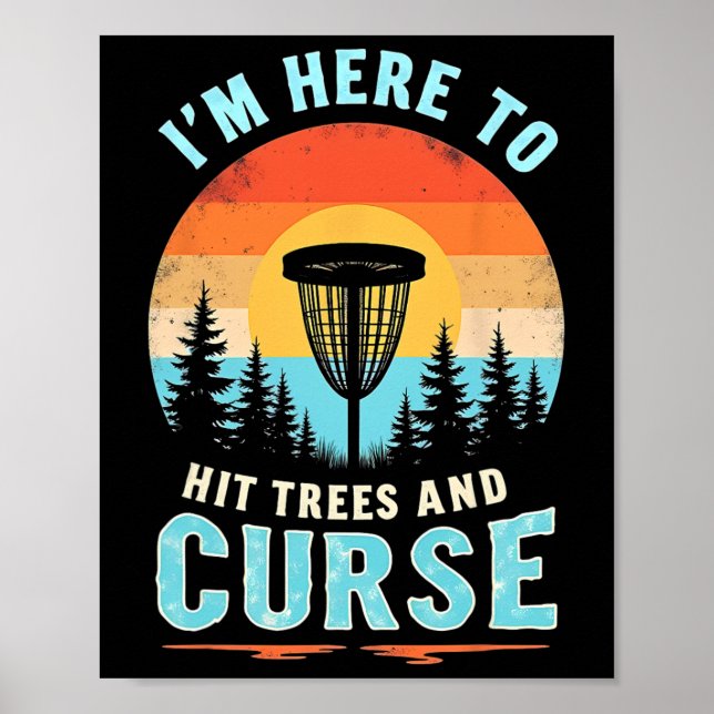 Affiche Golf Disc Drôle - Humour Rétro de Frappe d'Arbre  (Devant)