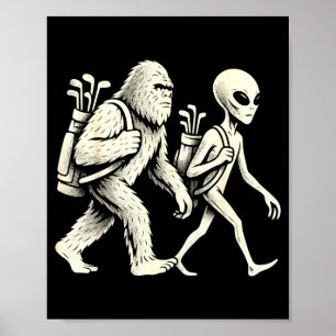 Affiche Golf drôle Bigfoot Sasquatch Alien Ufo Golfeur
