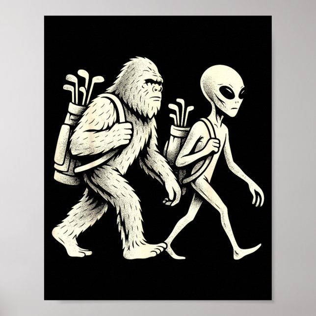 Affiche Golf drôle Bigfoot Sasquatch Alien Ufo Golfeur  (Devant)